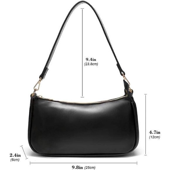 Nieimee Zhou Women Black Leather Shoulder Bag Classic Tote with Zipper Closure - Picture 5 of 11
